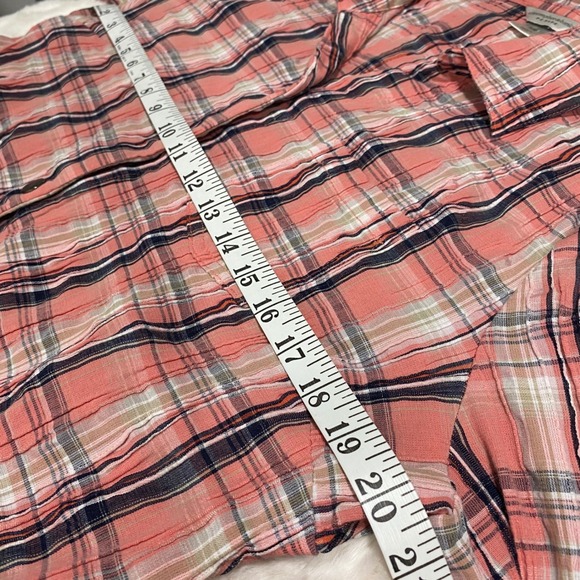 Christopher & Banks Petite XL Coral Plaid‎ 3/4 Sleeve Snap Front Shirt Western - Picture 4 of 9
